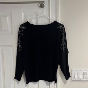 LIV Milano Black Embellished Sheer Floral Cut-Out Sleeve Sweater (Size M)